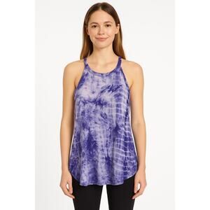Wanderlux Women’s Sleeveless Tie-Dye Halter Tank Top – Blue & White – Size Small